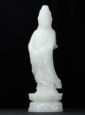 白玉观音摆件阿富汗玉佛像供奉禅意寺庙家用祠堂莲花站观世音菩萨