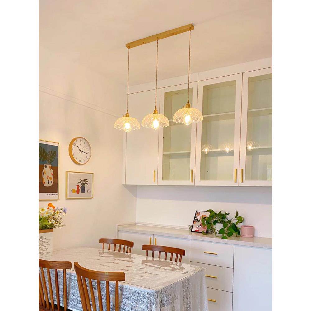 法式覆古饭厅小吊灯日式黄铜餐桌吧台灯北欧简约玻璃三头饭厅灯具