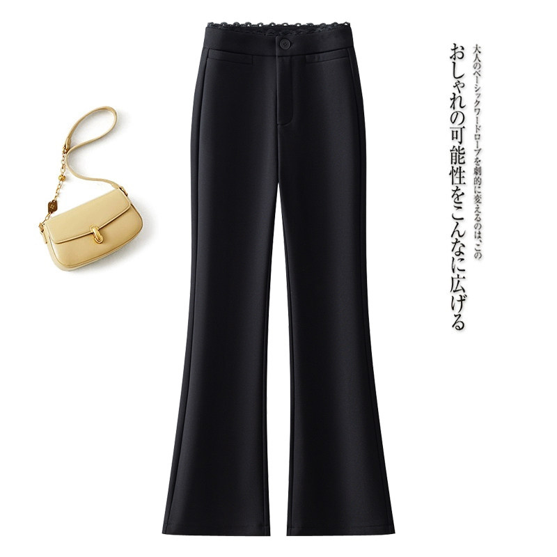 蕾丝花边黑色高腰休闲微喇裤女2026年春季高腰显瘦西装喇叭裤子潮,女装/女士精品,休闲裤,淘宝优惠券,粉丝福利购,淘宝优惠卷