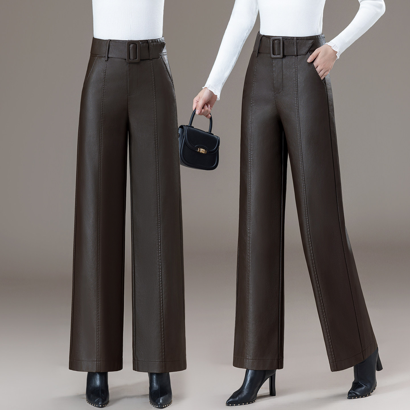 时尚皮裤阔腿裤女2026新款春秋季高腰宽松显瘦女裤休闲直筒裤子,女装/女士精品,休闲裤,淘宝优惠券,粉丝福利购,淘宝优惠卷