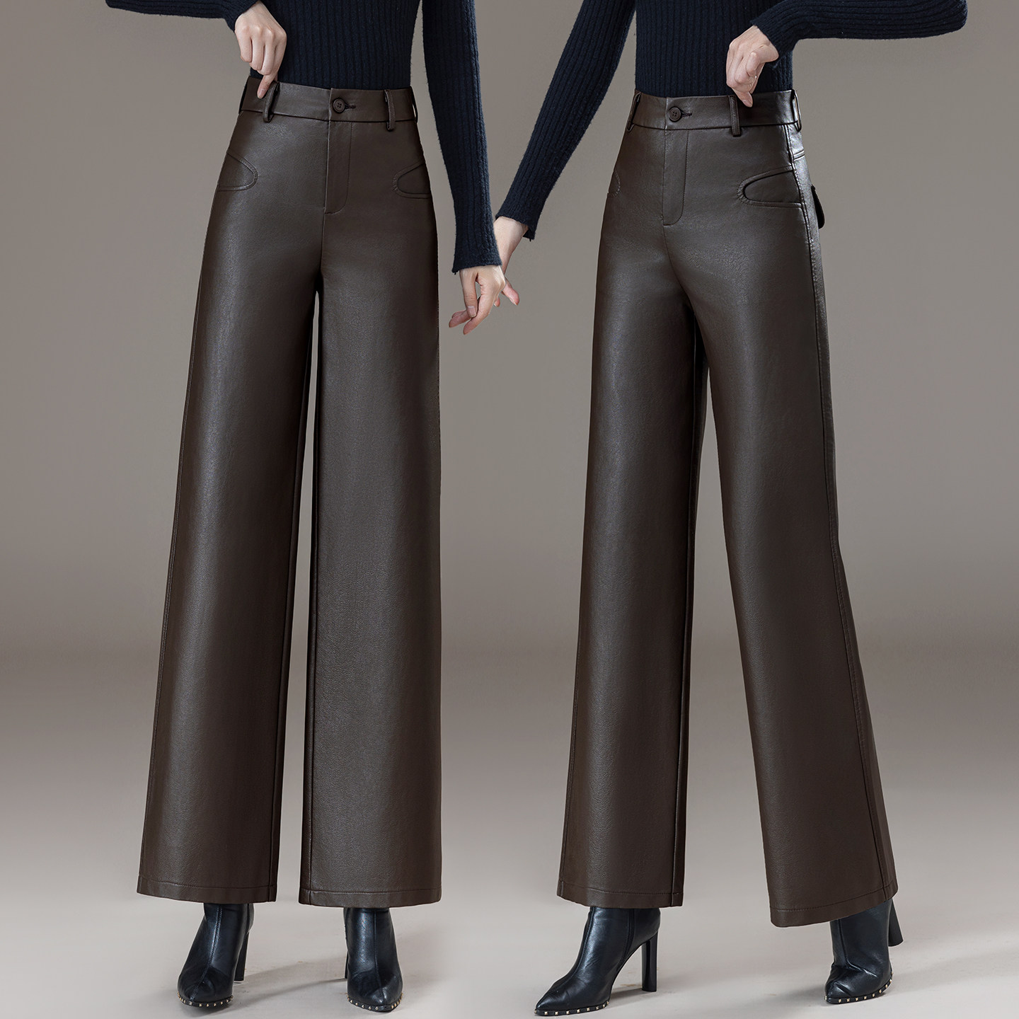 提臀皮裤阔腿裤女2026春秋新款高腰宽松直筒垂感妈妈气质休闲长裤,女装/女士精品,休闲裤,淘宝优惠券,粉丝福利购,淘宝优惠卷
