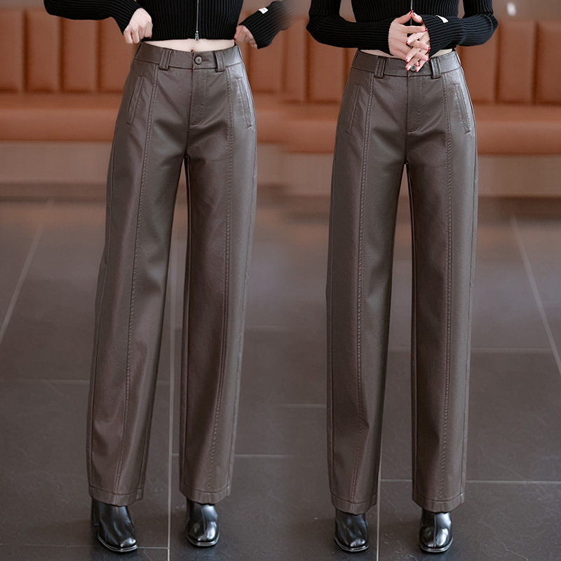美拉德皮裤女春秋2026新款宽松阔腿裤高腰直筒垂感PU皮高级感裤子,女装/女士精品,休闲裤,淘宝优惠券,粉丝福利购,淘宝优惠卷
