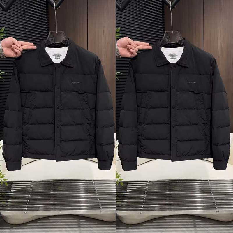 2025秋冬新款男士翻领羽绒服时尚简约纯色百搭保暖外套潮流帅气潮