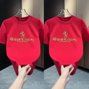 圆领加厚短袖 2025秋冬新款 上衣重工潮牌时尚 马年必备半袖 T恤 男士