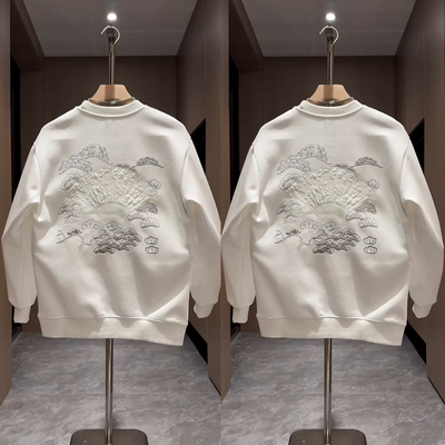 2025秋冬新款男士中国风潮牌浮雕上衣刺绣痞帅时尚男士休闲卫衣潮