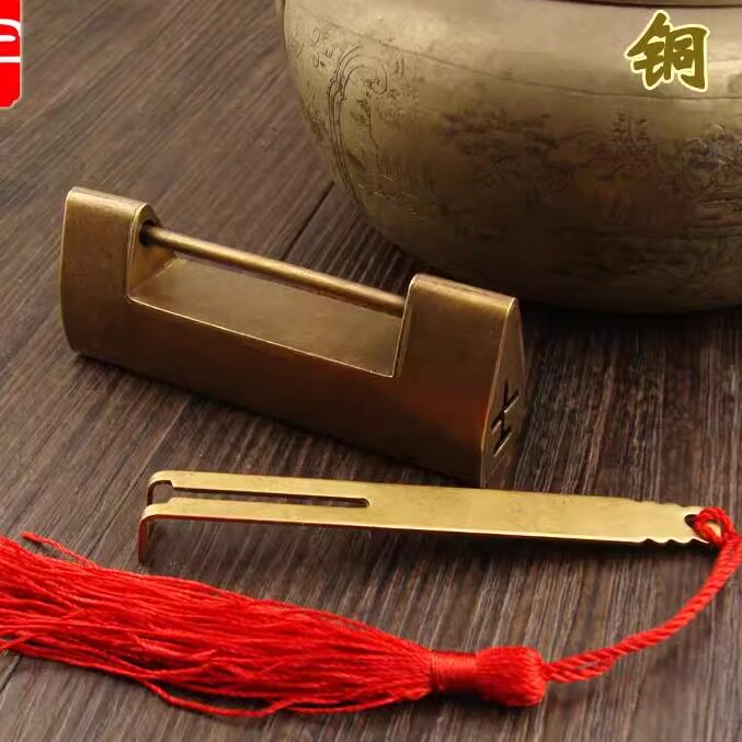 中式铜锁彷古锁横开挂锁老式小锁头覆古光面素面纯铜古代横插销锁