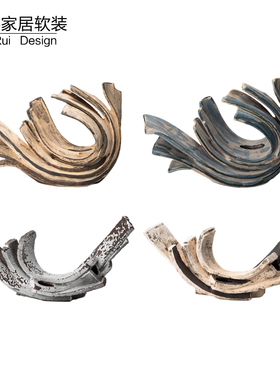 新中式复古侘寂风海浪花雕塑民宿酒E店走廊玄关陶瓷艺术装饰品摆