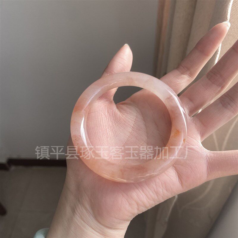 桃花酿天然玉镯粉l色金丝玉少女胖圆条手镯小红署爆款佘太翠手镯