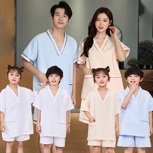 亲子纯棉汗蒸服男洗浴服女大码足疗刮痧理疗服采耳汤泉衣服按摩服