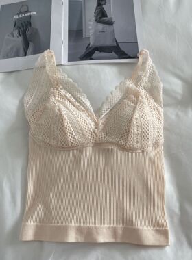 女士知性蕾丝吊带秋季新品日韩螺纹长款内搭V领显瘦美背内衣