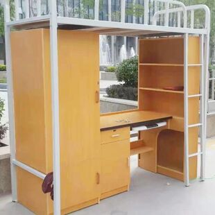 加工定制铁艺床公寓上床下桌铁架床 学校寝室衣柜书桌组合床一体