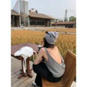 辣妹修身 性感露背无袖 针织小吊带女夏季 背心独特精致灰色上衣外穿