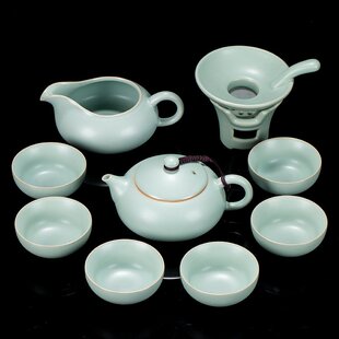 功夫茶杯汝瓷古典陶瓷办公室小套便携泡茶器茶壶家用 汝窑茶具套装