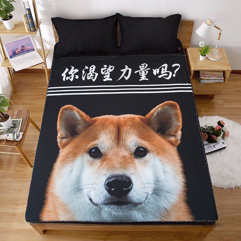 床罩卡通柴犬印花床笠单件1.5m单人床垫保护套简约活性印染,床上用品,冰丝席,淘宝优惠券,粉丝福利购,淘宝优惠卷