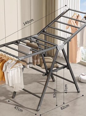 5YA1优勤折叠晾衣架阳台家用落地式铝合金凉衣杆卧室内户外晒被子