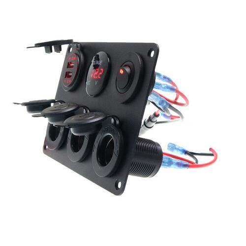 12V 4.2A双USB汽车插座电压表12v香烟插座6孔DS摇臂拨动开关面板