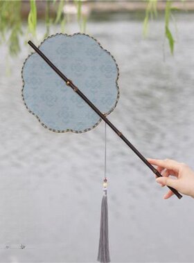 古风汉服旗袍腰扇可卷曲长柄扇子复古天丝纱花萝紫竹流苏团扇余间