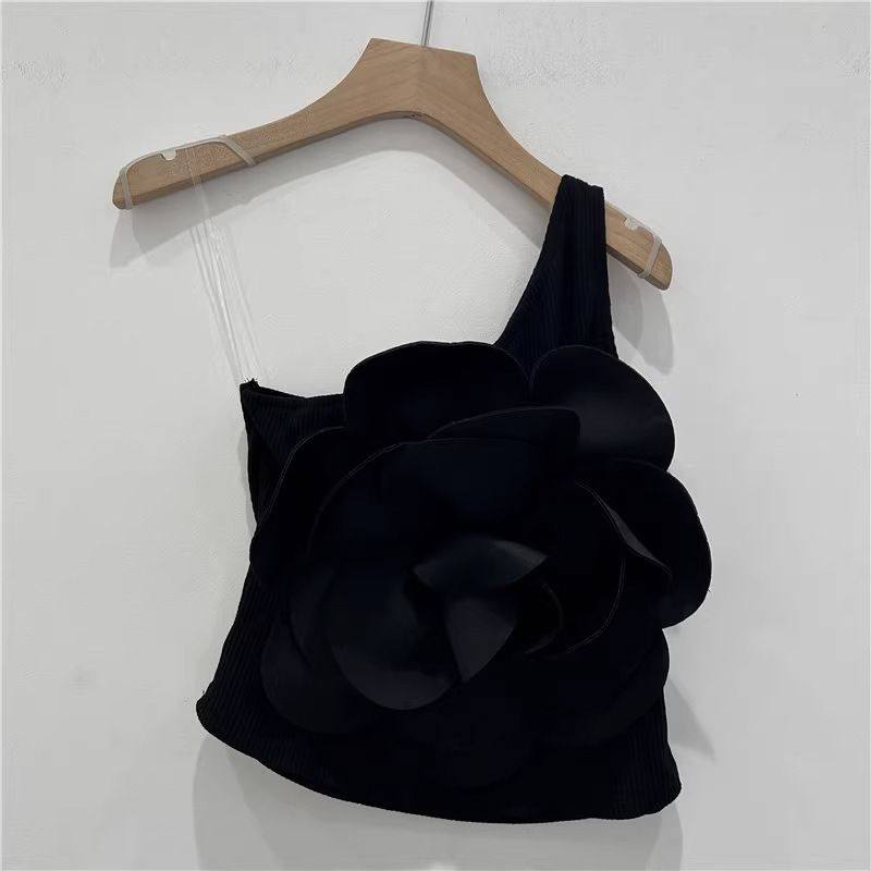 纯欲辣妹立体大花朵斜领单肩吊带背心女外穿洋气修身显瘦露背上衣,女装/女士精品,背心吊带,淘宝优惠券,粉丝福利购,淘宝优惠卷