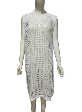 跨境比基尼防晒衫外贸亚马逊沙滩针织罩衫女欧美春夏镂空新款长裙