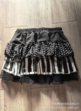 跨境外贸日系辣妹黑白色钢琴键波点蕾丝短裙荷琴键裙亚文化蛋糕裙