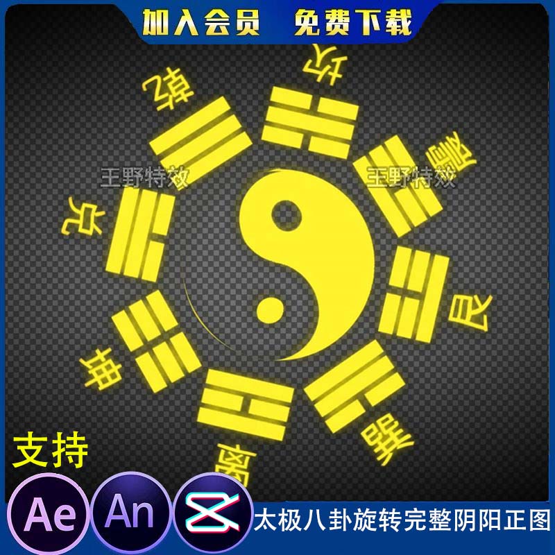 太极八卦旋转完整阴阳正图沙雕动画武侠布阵施法AE视频AN特效素材