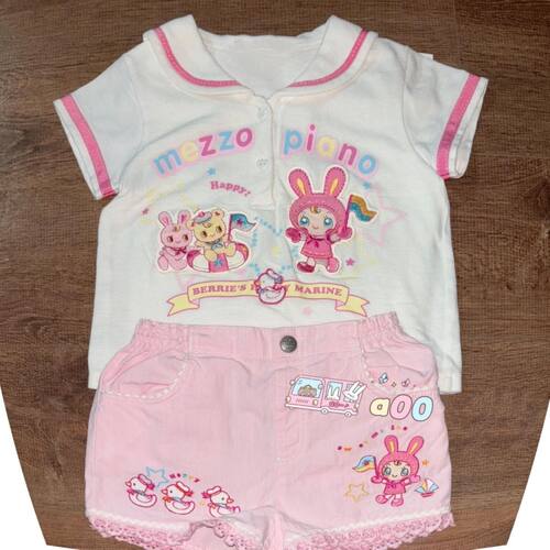 纯棉日系甜美可爱mezzopiano刺绣少女儿服海军领童趣短袖软萌上衣