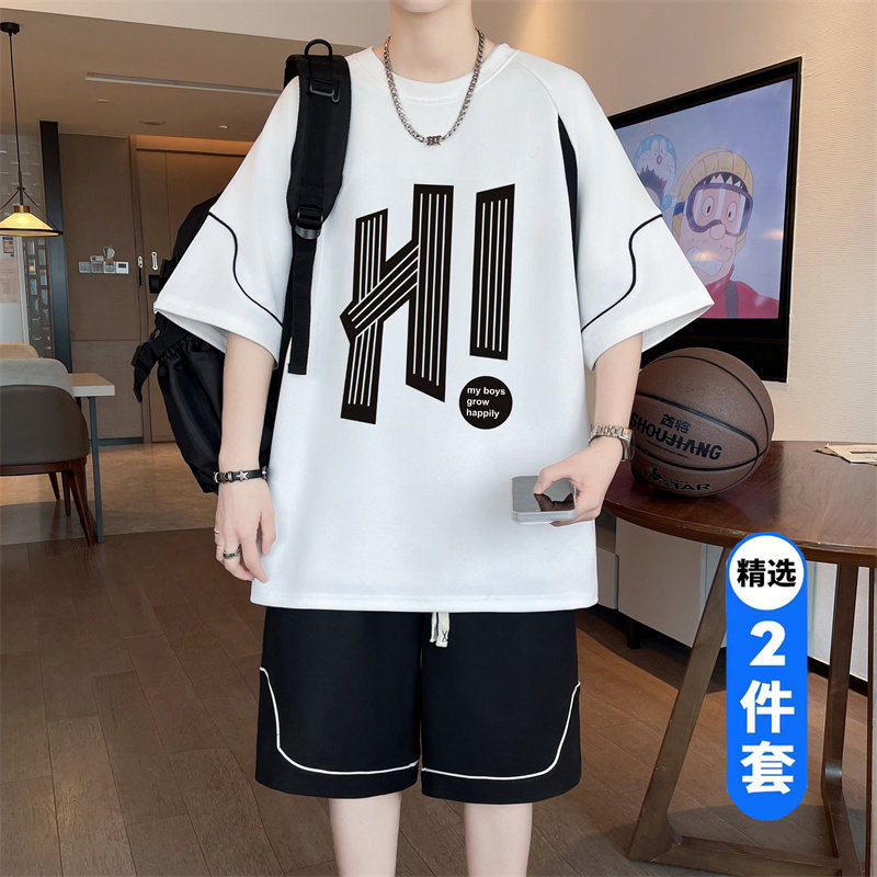 夏季青少年初中短袖运动套装男2026新款学生大童潮牌一套搭配帅气