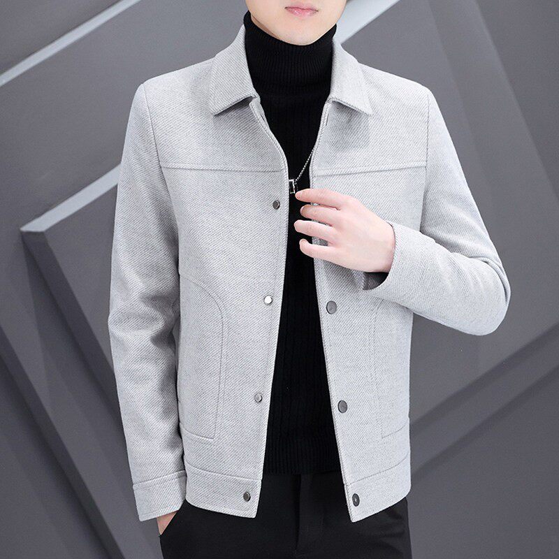 男士短款毛呢大衣韩版潮流修身帅气翻领呢子夹克潮牌男装外套上衣