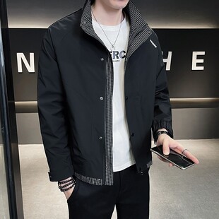 飞行员春装格子外套男士工装上衣2026春秋季新款潮流二棉立领夹克