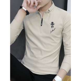 男士长袖t恤立领薄款2026新款韩版修身休闲潮流潮牌春秋季打底衫