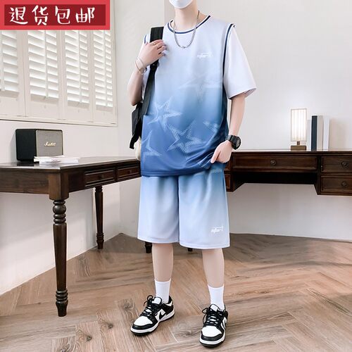 冰丝速干运动套装男青少年篮球服大童球衣短袖t恤夏季凉感中学生