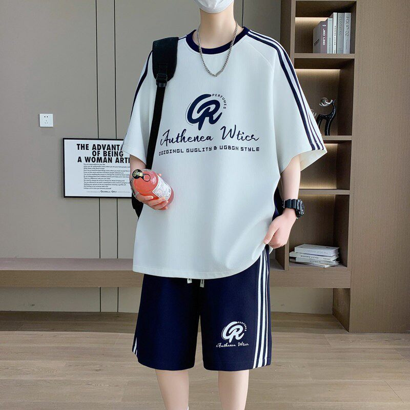 青少年学生帅气短袖t恤男夏季短裤运动套装初中高中大童一套衣服