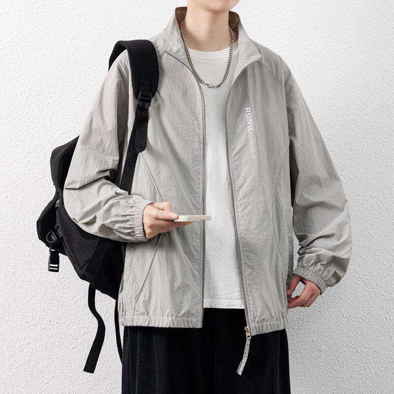 青少年男装休闲运动防晒服外套男士夏装薄款冰丝夹克立领户外防晒