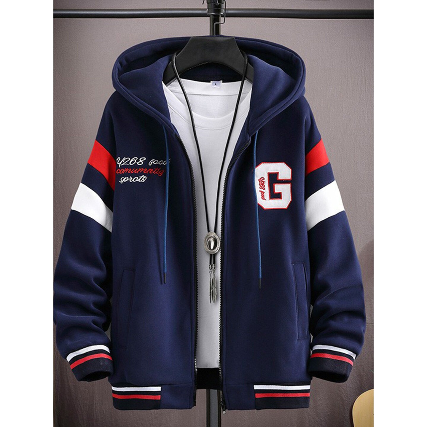 开衫连帽卫衣男春季大童潮流青少年初中高中学生刺绣纯棉薄款外套