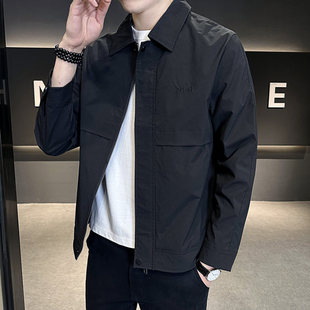 春秋季翻领外套男士高级感衣服2026新款潮流修身行政夹克春装上衣