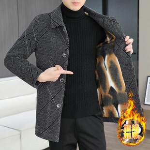 男士高端毛呢大衣秋冬新款轻熟风休闲男装加绒加厚呢子外套中长款