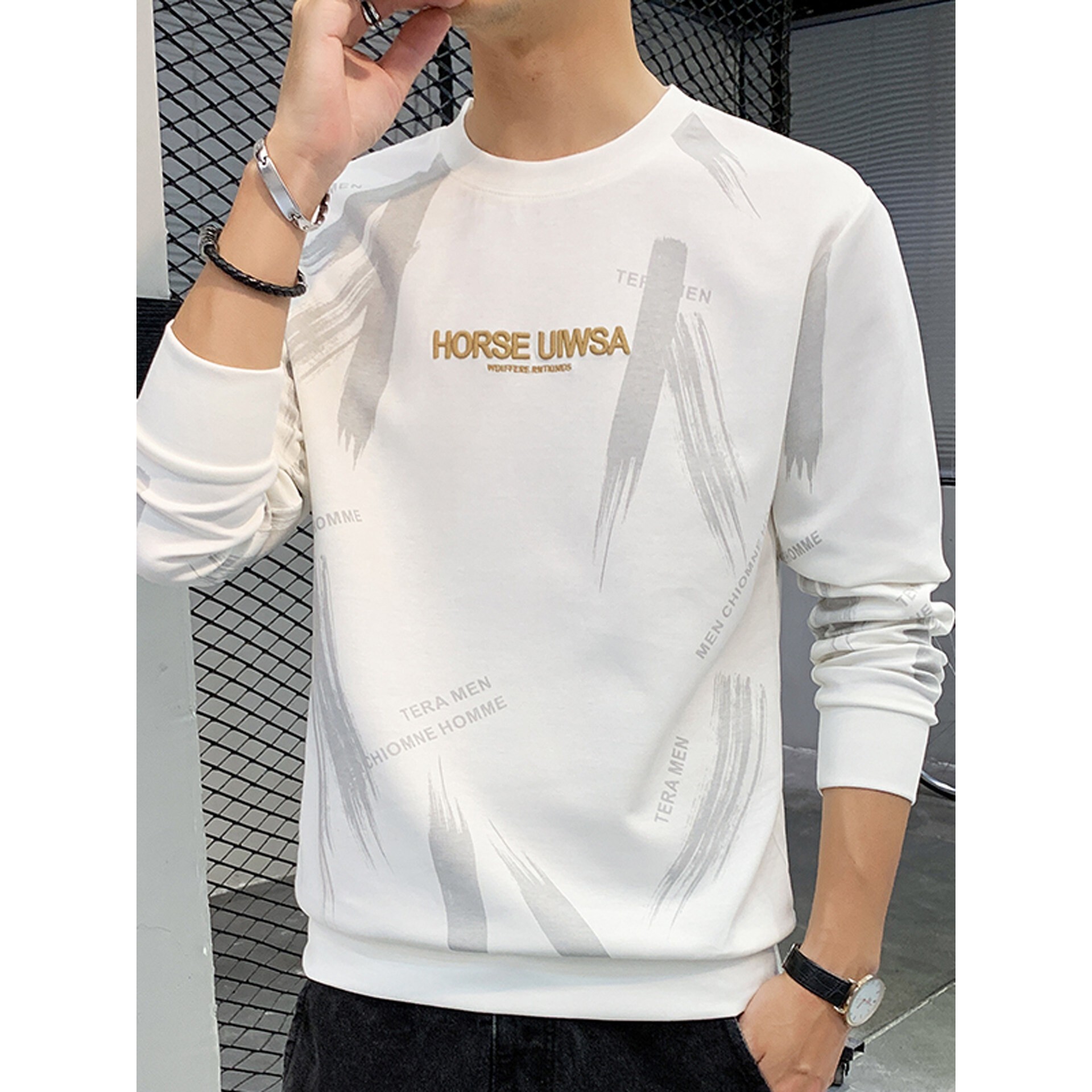 卫衣男款春秋季2026新款潮牌字母刺绣宽松圆领打底衫男士长袖t恤