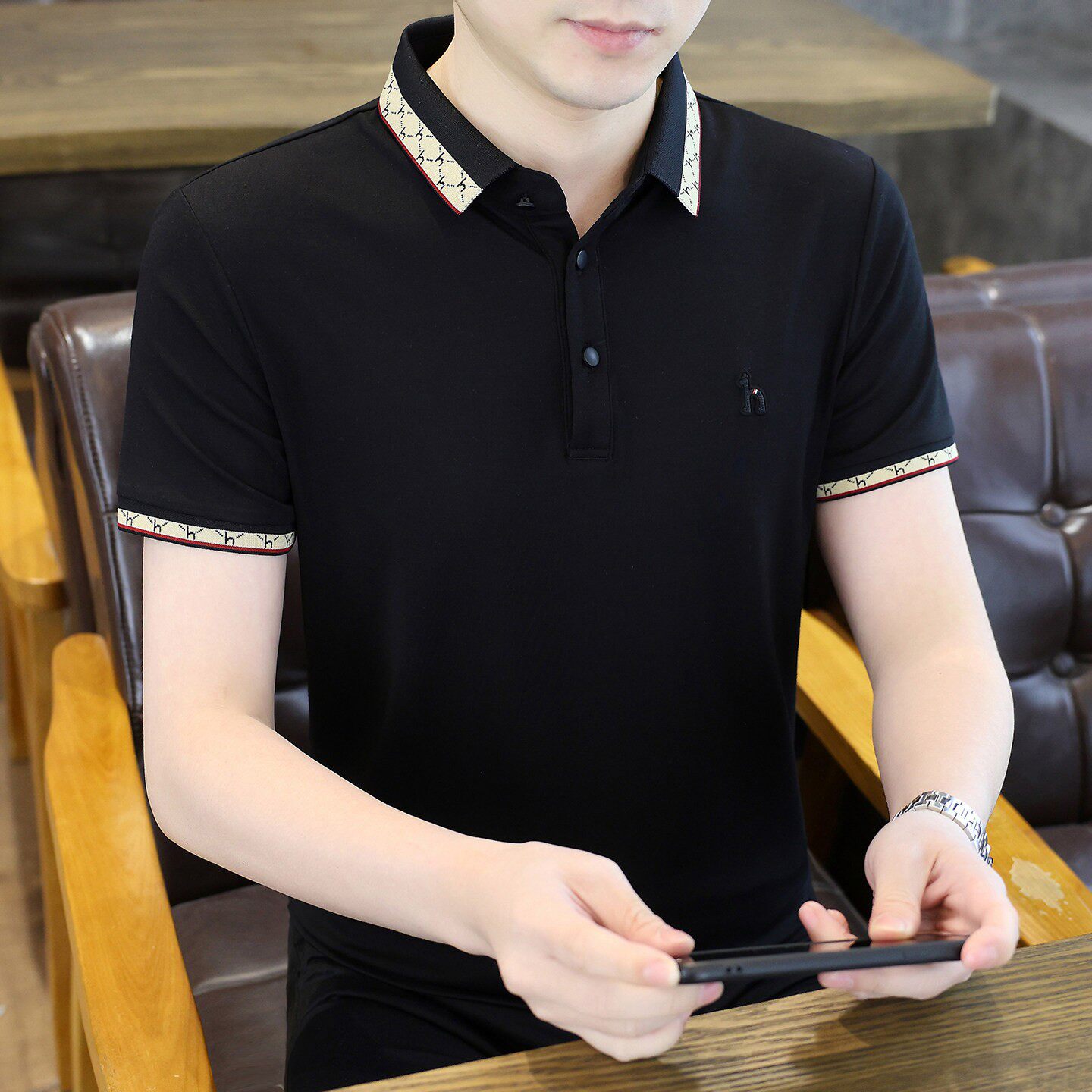 POLO衫高端短袖t恤男新款夏季休闲轻奢翻领男装冰丝半袖上衣服潮