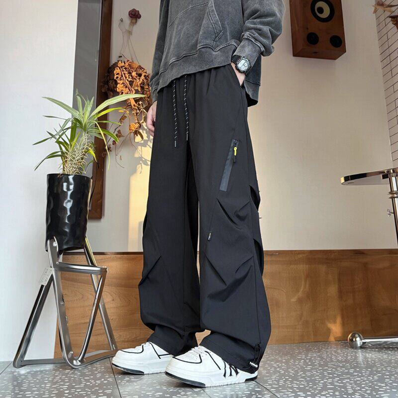 春秋季工装裤子男初中高中学生休闲直筒阔腿青少年长裤大童冲锋裤