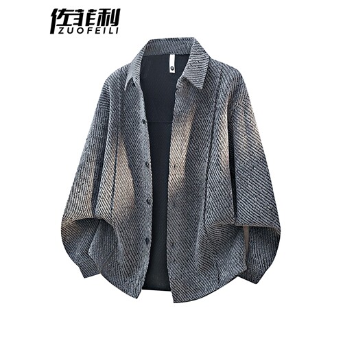 美式风复古外套男春秋季新款翻领潮流上衣服宽松单排扣设计感夹克