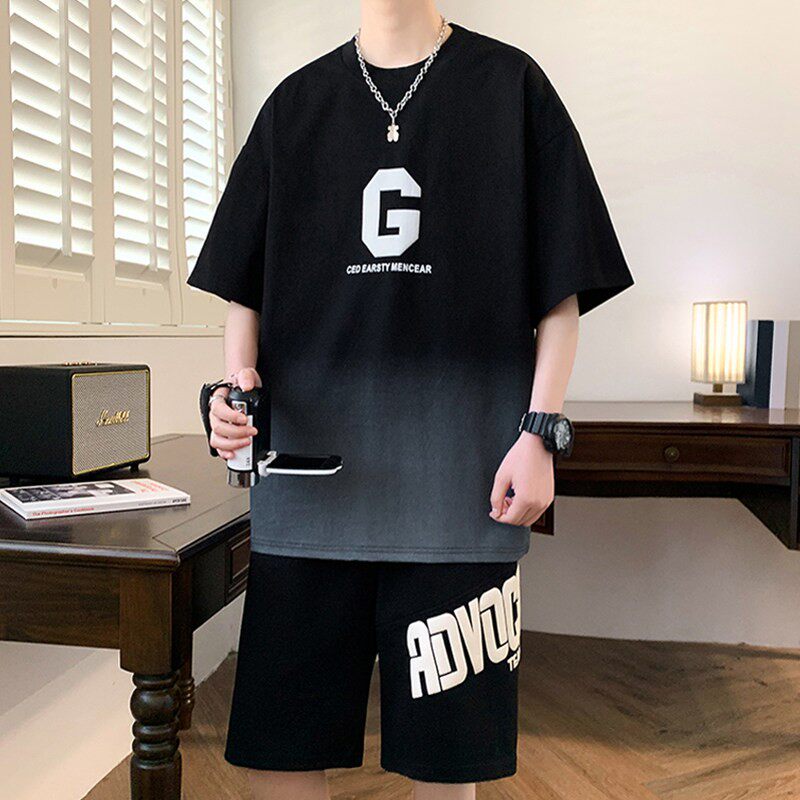 穿搭一套衣服休闲运动套装短袖短裤男夏季潮流帅气青少年学生男装