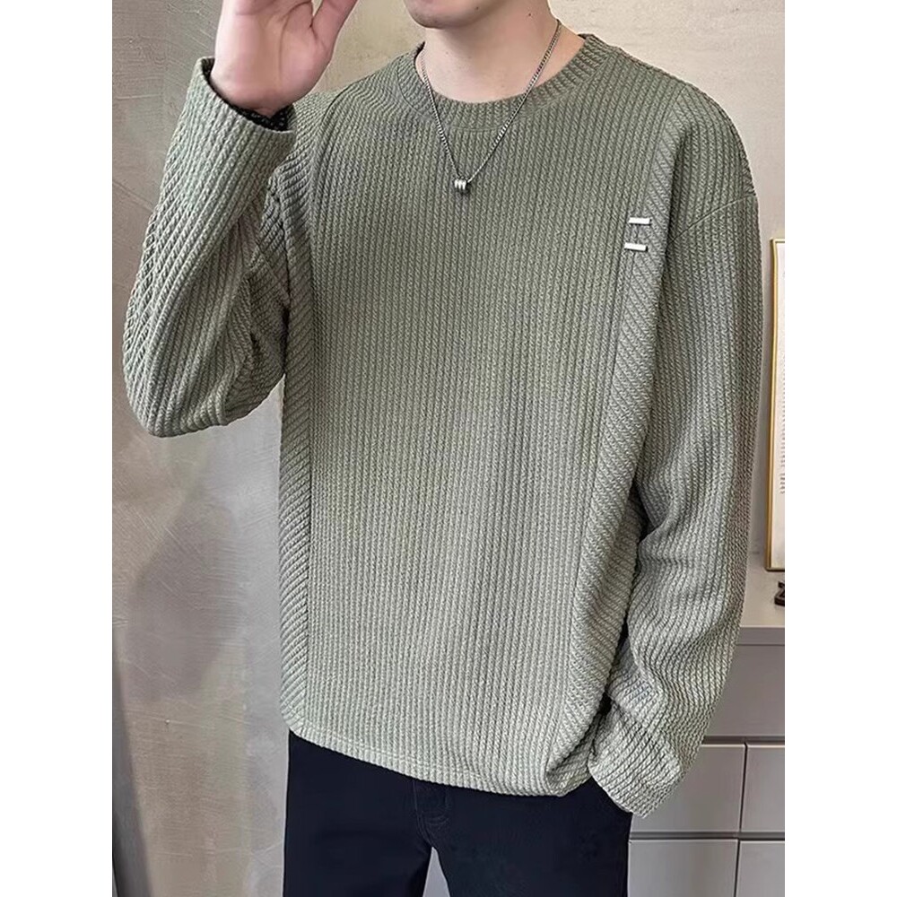 圆领长袖t恤男士春秋季纯色薄款内搭打底衫新款潮牌百搭男款卫衣