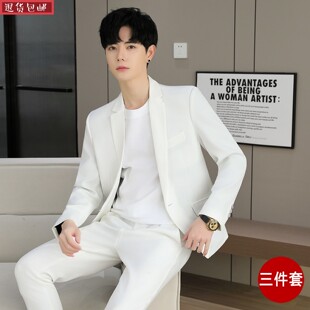 休闲西装男套装秋季2026新款韩版小西服搭配一套修身潮流纯色男士