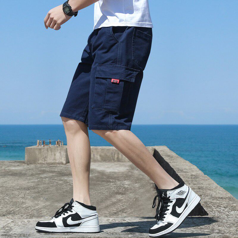 运动休闲夏季短裤男潮流新款纯棉工装五分裤子外穿宽松七分沙滩裤