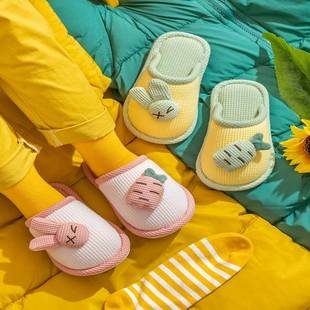 儿童亚麻拖鞋男童女童包头室内家居防滑棉拖鞋新款女孩小男孩