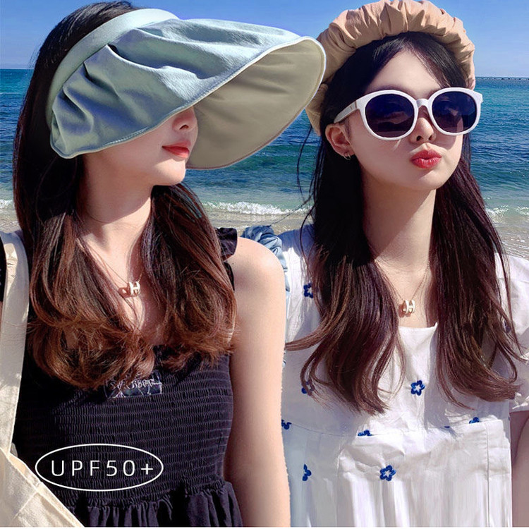UPF50+贝壳帽遮阳帽空顶防晒女防紫外线遮脸大帽檐户外可折叠帽子