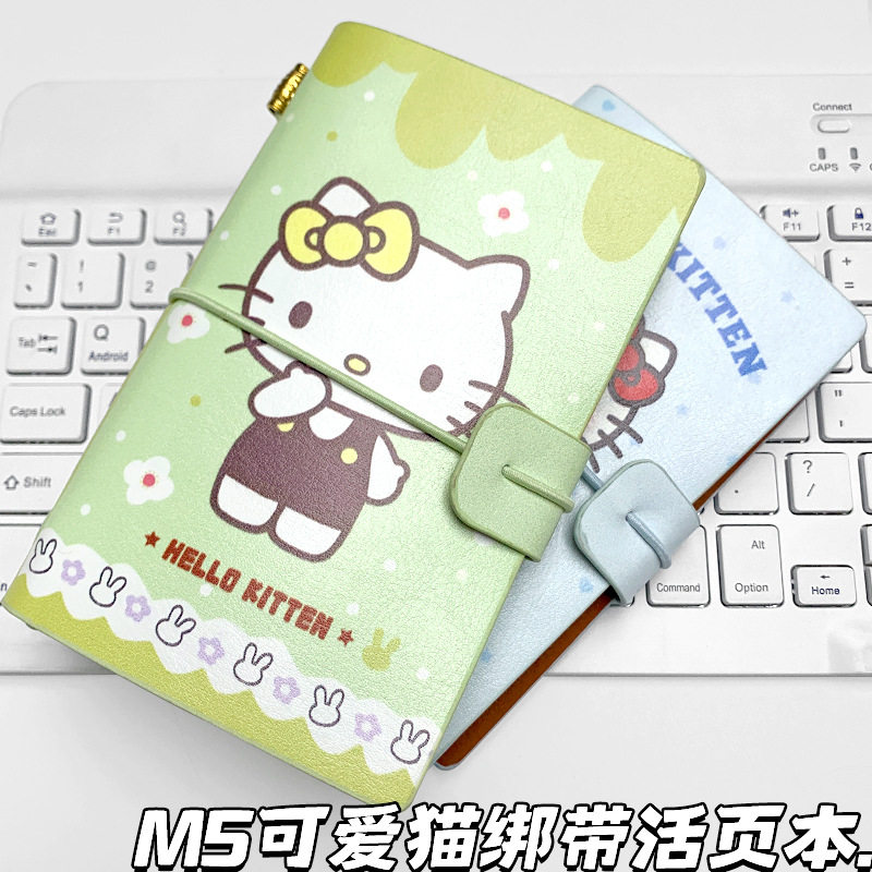 新款可爱猫m5绑带彩页手账本日韩卡通便携笔记本学生记事本日记本