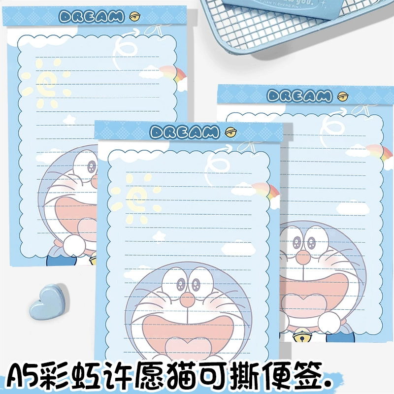 新款彩虹叮当猫A5便签本高颜值可撕板夹彩页本加厚学习留言横线本