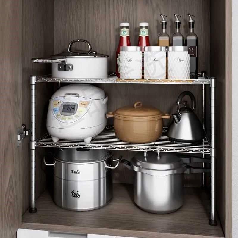 储物架厨房储物架可调节双层微波炉电器架阳台储物架组织者花架