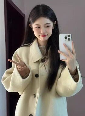 改良款，下单前请看实物爆款黄色娃娃领毛呢大衣女秋冬新款韩